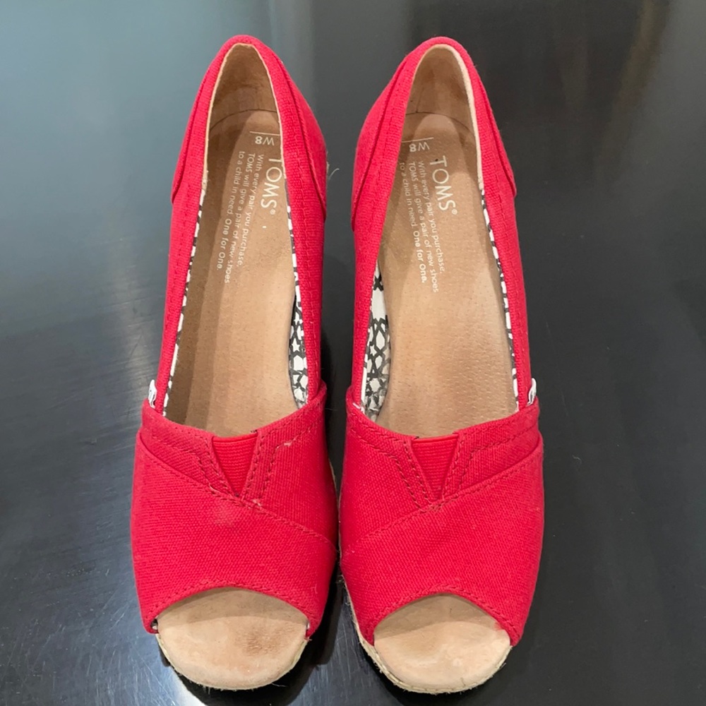 TOMS red wedge heels
